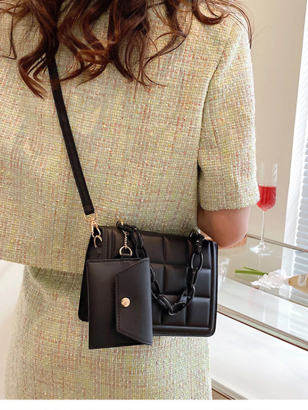 Quilted Chain Strap Crossbody Bag