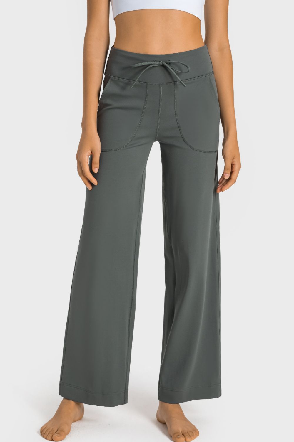 Millennia Drawstring Waist Wide Leg Sports Pants with Pockets - Ladyez