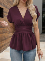 Surplice Short Sleeve Blouse - Ladyez