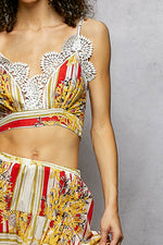 POL Boho Chic Floral Print Crop Top and High-Low Skirt Set