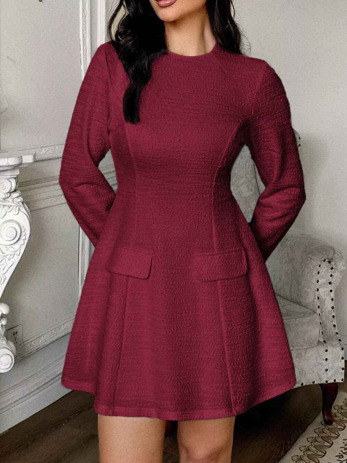 Cutout Back Long Sleeve Mini Dress
