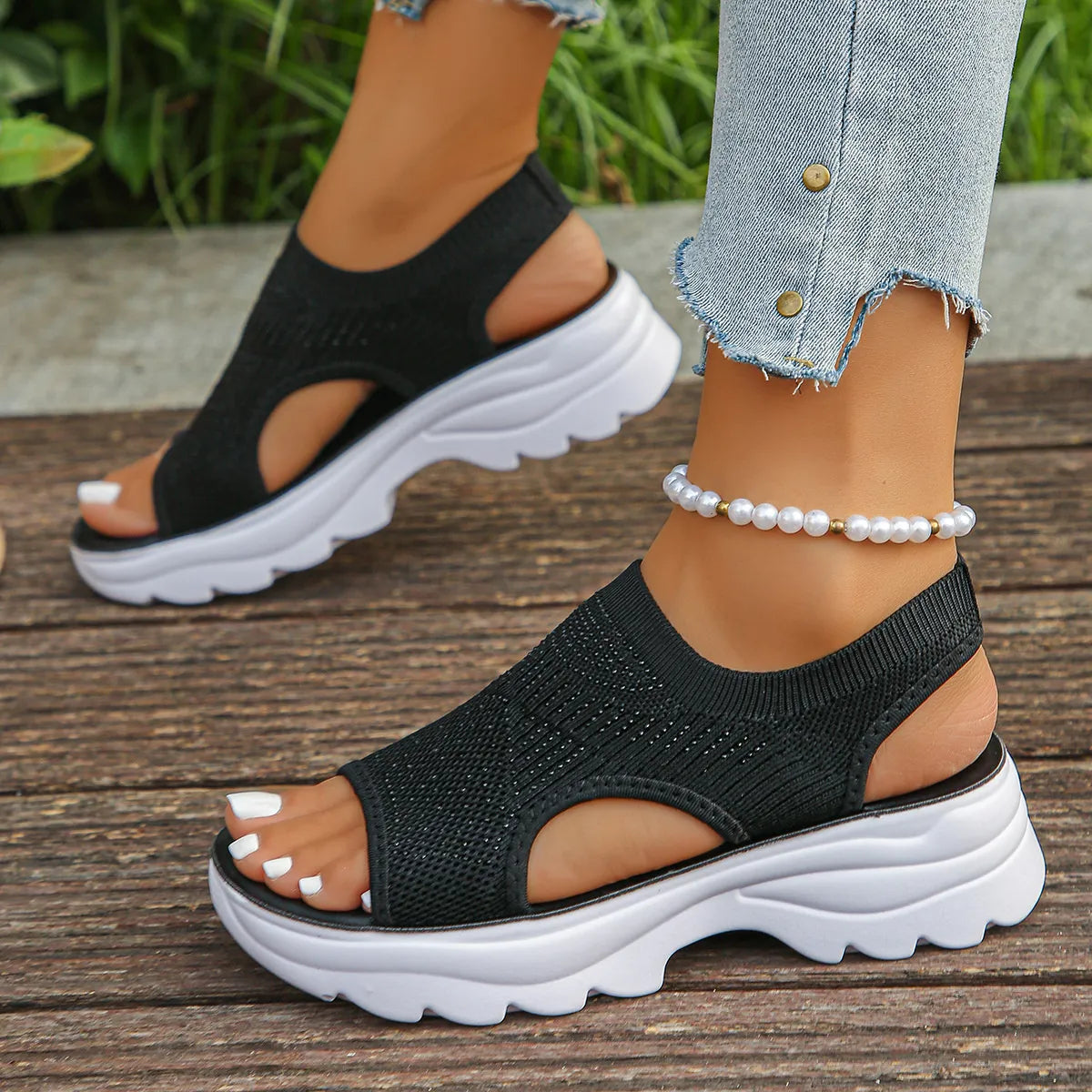 Mesh Open Toe Platform Sandals
