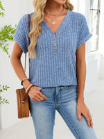 Ribbed Knit V-Neck T-Shirt