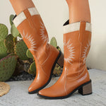 Point Toe Block Heels Boots - Ladyez