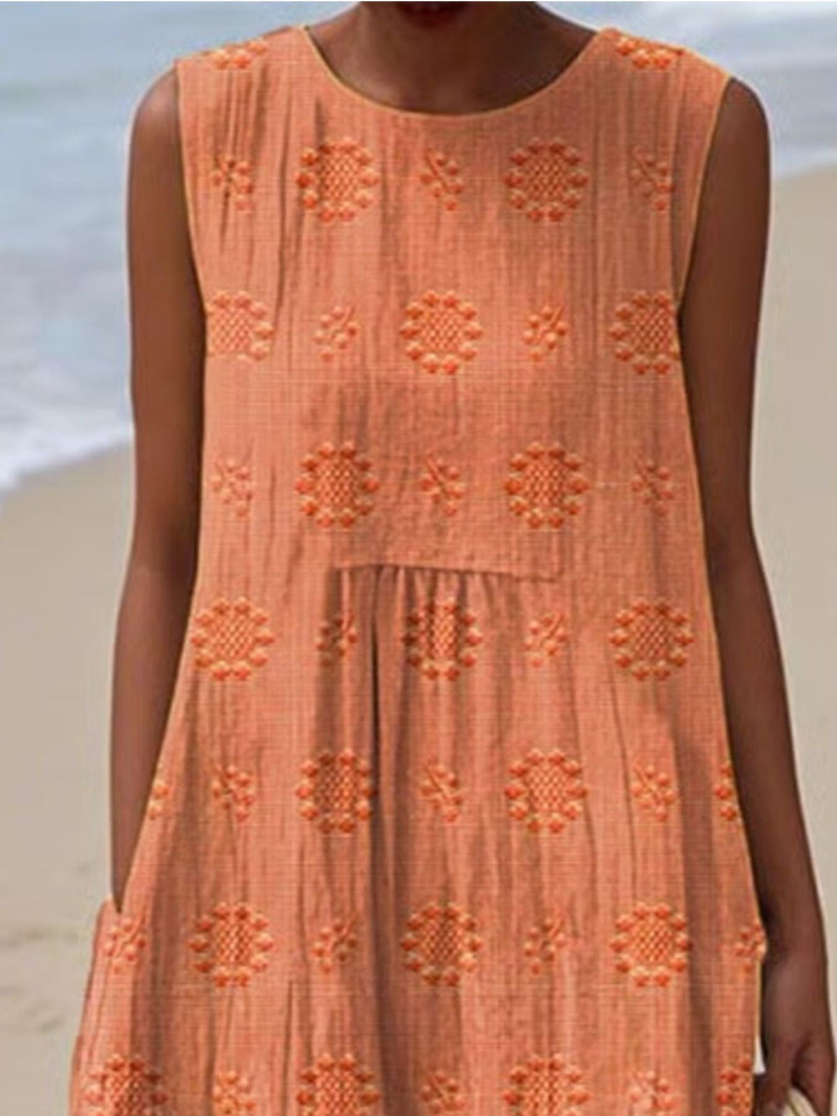 Full Size Round Neck Sleeveless Casual Midi Dress Plus Size