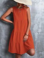 Tiered Round Neck Sleeveless Mini Tank Dress - Ladyez