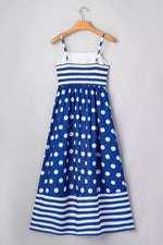 Striped Polka Dot Patchwork High Waist Spaghetti Straps Maxi Dress