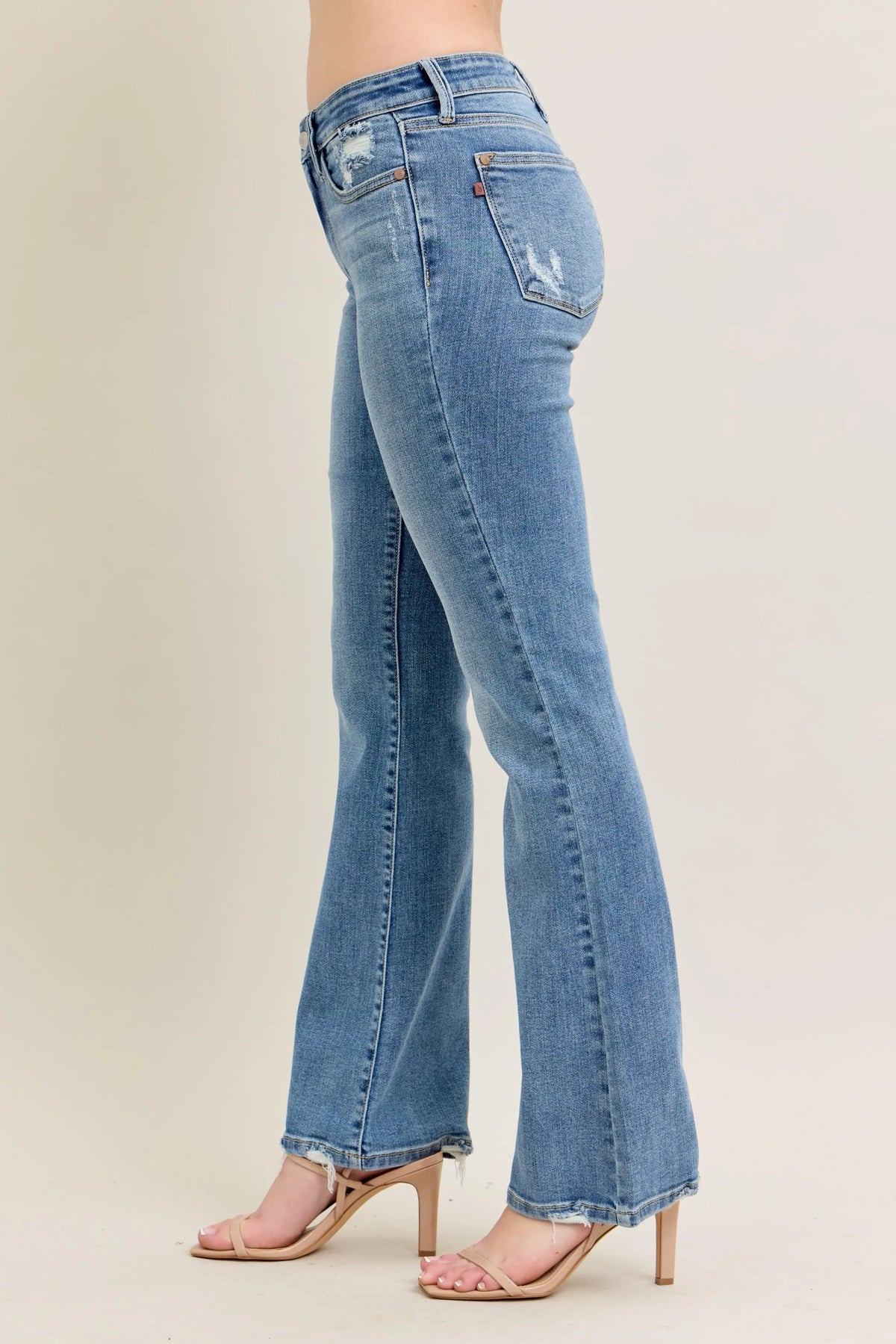 Judy Blue Full Size Mid Rise Wash Destroy Hem Bootcut Jeans Plus Size - Ladyez