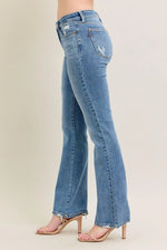 Judy Blue Full Size Mid Rise Wash Destroy Hem Bootcut Jeans Plus Size - Ladyez