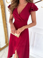 Surplice Ruffled Cap Sleeve Dress - Ladyez