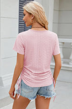 Eyelet Round Neck Short Sleeve T-Shirt