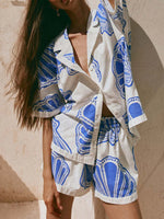 Printed Button Up Shirt and Shorts Set