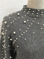 Pearl-Embellished Mock Neck Sweater
