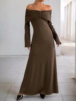 Off-Shoulder Long Sleeve Bodycon Maxi Dress - Ladyez