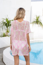 Angel Wings Openwork V-Neck Short Sleeve Cover Up - Ladyez