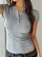 Devine Button Detail Short Sleeve T-Shirt - Ladyez