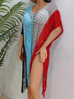 Fringe Color Block Scoop Neck Cover Up - Ladyez