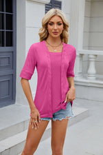 Texture Square Neck Half Sleeve Blouse