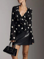 Polka Dot Ruffle V-Neck Blouse