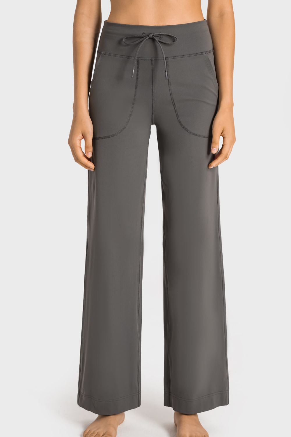 Millennia Drawstring Waist Wide Leg Sports Pants with Pockets - Ladyez