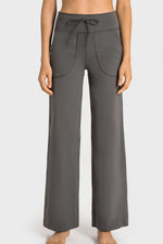 Millennia Drawstring Waist Wide Leg Sports Pants with Pockets - Ladyez