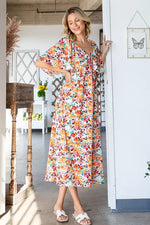 Lime 'N' Chili Floral Print Sweetheart Neck Tie Front Midi Dress