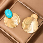 Turquoise Stone Fan Drop Earrings