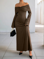 Off-Shoulder Long Sleeve Bodycon Maxi Dress - Ladyez