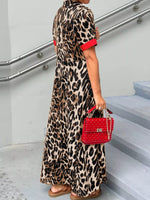 Leopard Print Button-Down Dress with Contrast Trim