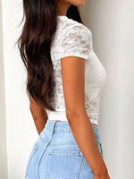 Devine V-Neck Short Sleeve Lace Top - Ladyez
