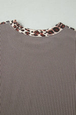 Leopard Trim Ribbed Knit Tee and Shorts Set