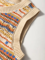 Stripe Eyelet Crochet Round Neck Sweater Vest