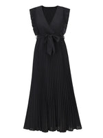 Tied Surplice Cap Sleeve Pleated Dress - Ladyez