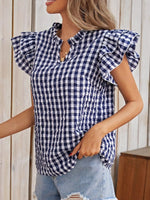 Gingham Ruffle Sleeve Blouse