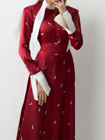 Full Size Contrast Collar Long Sleeve Midi Dress Plus Size