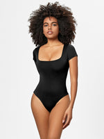 Full Size Square Neck Short Sleeve Bodysuit - Ladyez