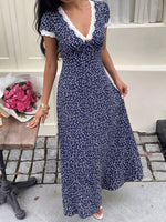 Floral Print Lace Trim Maxi Dress