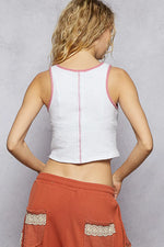 POL Round Neck Cropped Tank with Embroidered Detail - Ladyez
