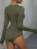 Perfee Lace Detail Plunge Long Sleeve Bodysuit - Ladyez