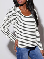 Striped Round Neck Long Sleeve T-Shirt - Ladyez