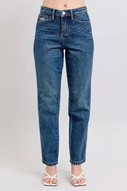 Judy Blue Full Size High Waisted Rigid Magic Non-destroy Straight Leg Jeans Plus Size - Ladyez