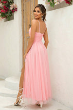 Asymmetrical Ruched Slit Dress - Ladyez