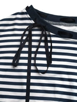 Striped Off-Shoulder Ribbon Accent Sweatshirt