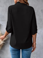 Ruffled V-Neck Short Sleeve Blouse - Ladyez