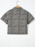 Leopard Print Short Sleeve Denim Shirt