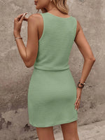 Waffle Knit Square Neck Mini Tank Dress - Ladyez