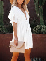 Drawstring Ruffled Half Sleeve Mini Dress