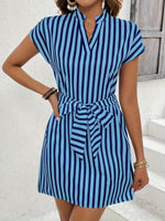 Striped Tie Waist Mini Dress