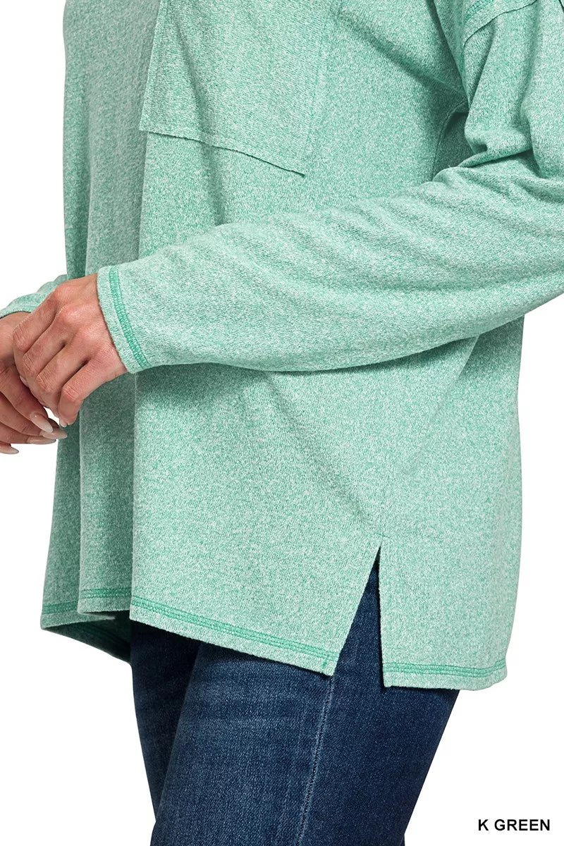 Zenana Soft Melange Hacci Round-Neck Long Sleeve T-Shirt