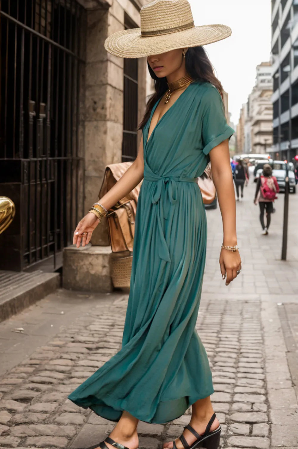 Surplice Tie Waist Short Sleeve Dress - Ladyez